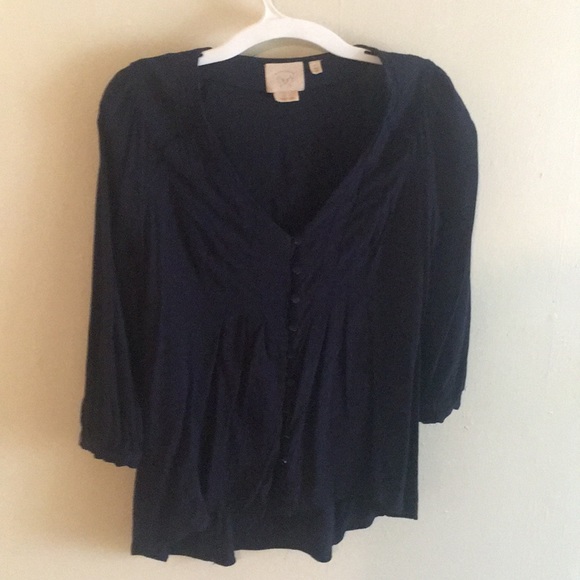 Anthropologie 0 XS Navy Blouse Top Button Small - Picture 2 of 6